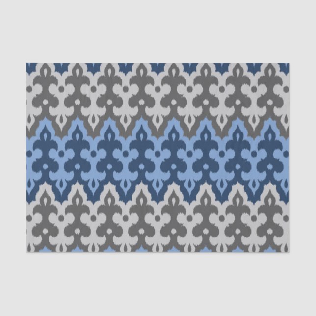 Moroccan Ikat Damask, Blue and Gray / Grey Tissue Paper (Front)