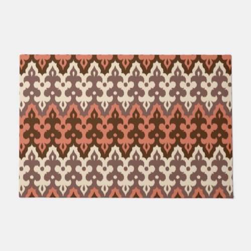 Moroccan Ikat Damask Brown Cream Taupe  Rust Doormat