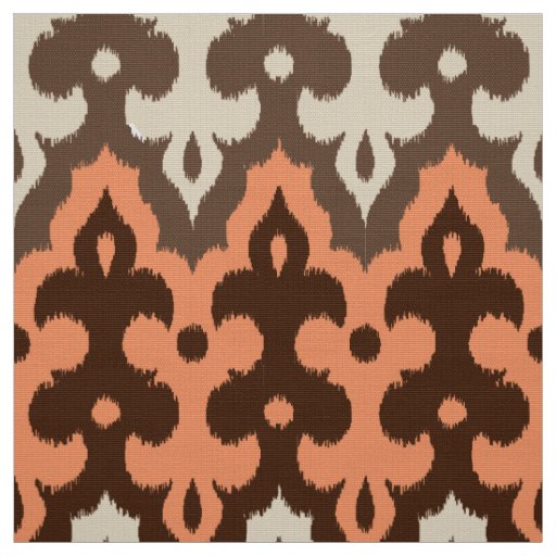 Moroccan Ikat Damask, Brown, Taupe & Coral Fabric