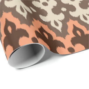 Moroccan Ikat Damask, Brown, Taupe & Coral Wrapping Paper