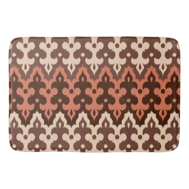 Moroccan Ikat Damask, Brown, Taupe & Rust Bathroom Mat (Front)