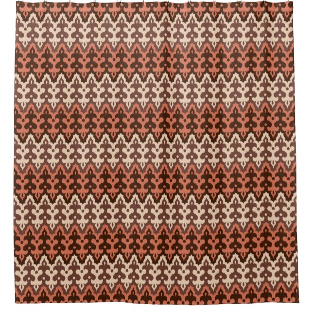 Moroccan Ikat Damask, Brown, Taupe & Rust Shower Curtain (Front)