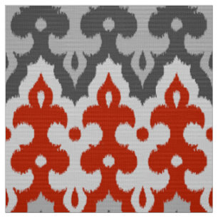 Moroccan Ikat Damask, Graphite Gray and Red Fabric
