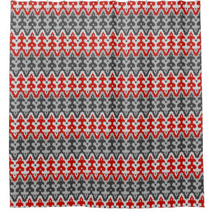 Moroccan Ikat Damask, Graphite Gray and Red Shower Curtain
