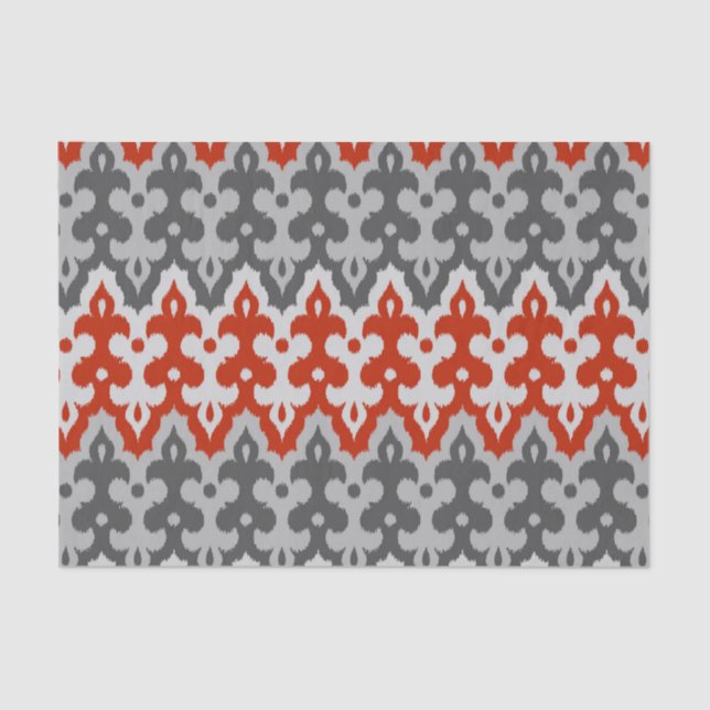 Moroccan Ikat Damask, Graphite Gray and Red Tissue Paper (Front)