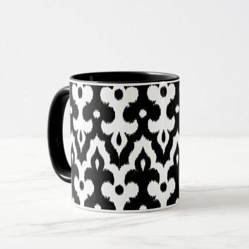 Moroccan Ikat Damask Pattern Black and White Mug