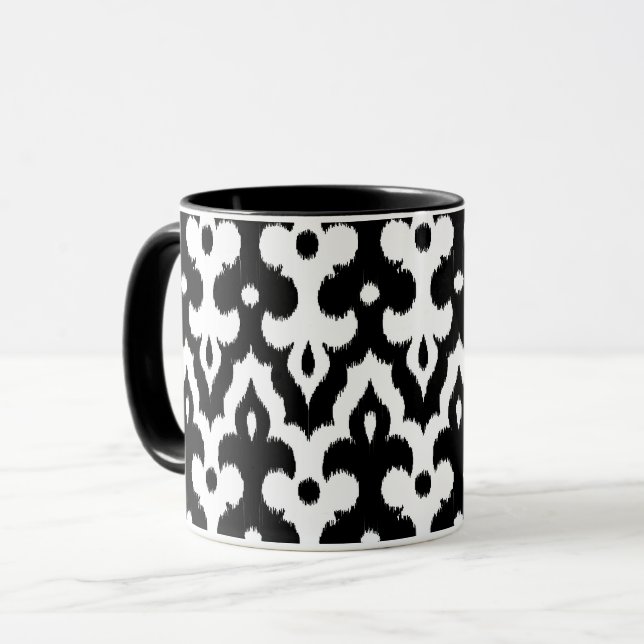 Moroccan Ikat Damask Pattern, Black and White Mug