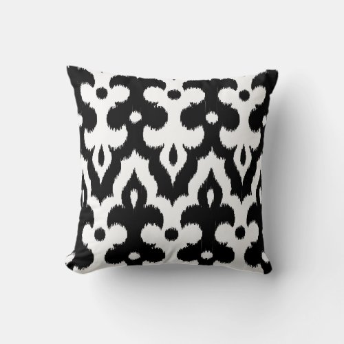Moroccan Ikat Damask Pattern Black and White Throw Pillow