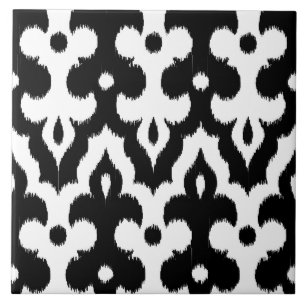 Moroccan Ikat Damask Pattern, Black and White Tile