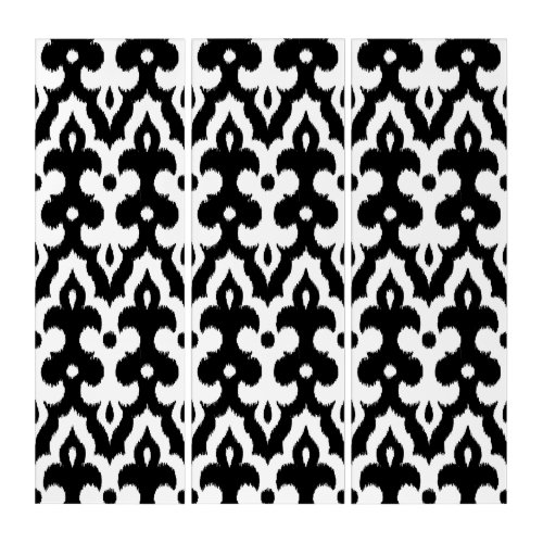 Moroccan Ikat Damask Pattern Black and White Triptych
