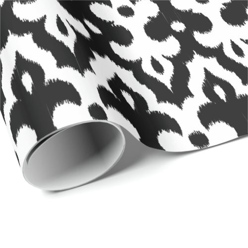 Moroccan Ikat Damask Pattern Black and White Wrapping Paper