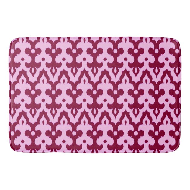 Moroccan Ikat Damask Pattern, Burgundy and Pink Bath Mat (Front)