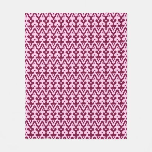 Moroccan Ikat Damask Pattern Burgundy and Pink Fleece Blanket