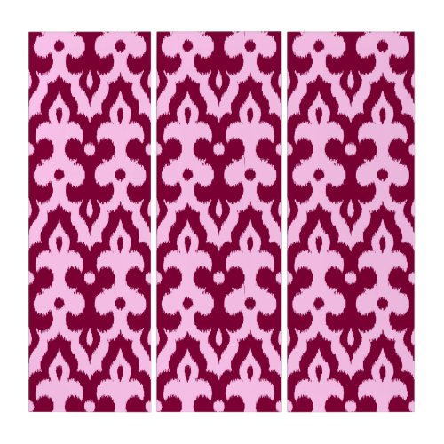 Moroccan Ikat Damask Pattern Burgundy and Pink Triptych