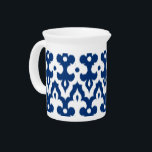 Moroccan Ikat Damask Pattern, Cobalt Blue & White Drink Pitcher<br><div class="desc">Pitcher in a Moroccan inspired damask pattern of interlocking positive / negative fleur-de-lis shapes with a striated,  Ikat woven texture - deep cobalt blue and white</div>
