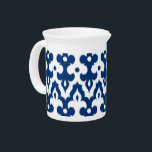 Moroccan Ikat Damask Pattern, Cobalt Blue & White Drink Pitcher<br><div class="desc">Pitcher in a Moroccan inspired damask pattern of interlocking positive / negative fleur-de-lis shapes with a striated,  Ikat woven texture - deep cobalt blue and white</div>
