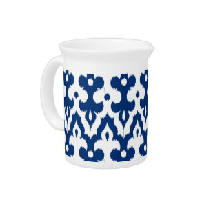 Moroccan Ikat Damask Pattern, Cobalt Blue & White Drink Pitcher
