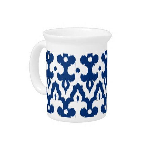 Moroccan Ikat Damask Pattern Cobalt Blue  White Drink Pitcher