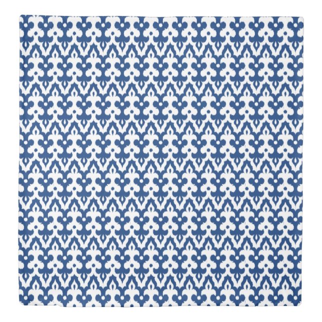 Moroccan Ikat Damask Pattern, Cobalt Blue & White Duvet Cover (Front)