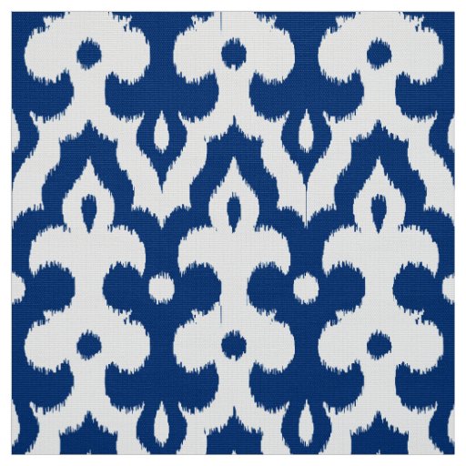 Moroccan Ikat Damask Pattern, Cobalt Blue & White Fabric