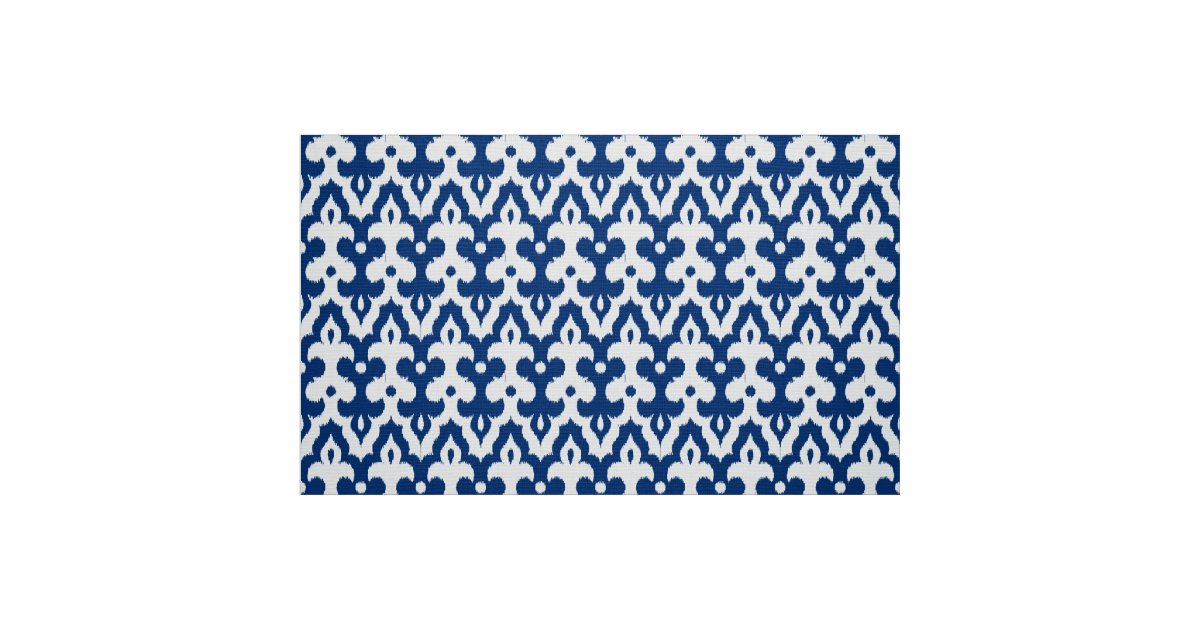 Moroccan Ikat Damask Pattern, Cobalt Blue & White Fabric Zazzle