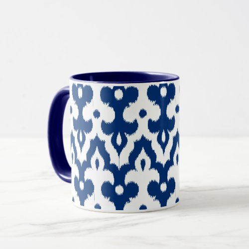 Moroccan Ikat Damask Pattern Cobalt Blue  White Mug