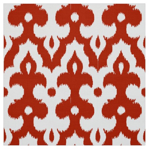 Moroccan Ikat Damask Pattern, Deep Red and White Fabric