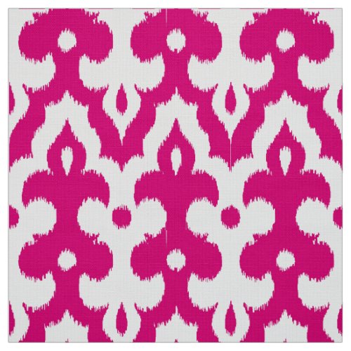 Moroccan Ikat Damask Pattern Fuchsia Pink  White Fabric