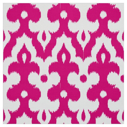 Moroccan Ikat Damask Pattern, Fuchsia Pink & White Fabric