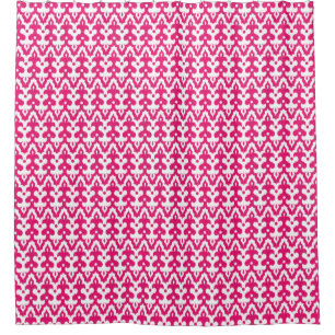 Moroccan Ikat Damask Pattern, Fuchsia Pink & White Shower Curtain