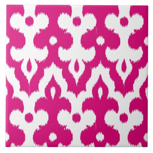 Moroccan Ikat Damask Pattern Fuchsia Pink  White Tile