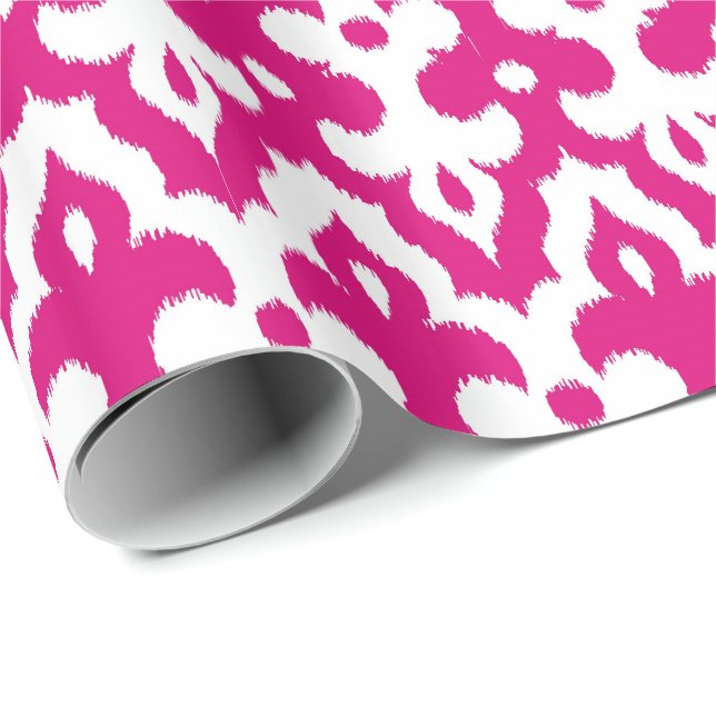 Moroccan Ikat Damask Pattern, Fuchsia Pink & White Wrapping Paper (Roll Corner)