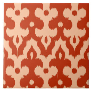 Moroccan Ikat Damask Pattern, Mandarin Orange Ceramic Tile
