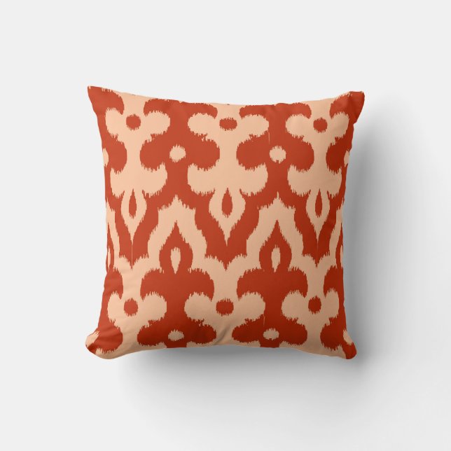 Moroccan Ikat Damask Pattern, Mandarin Orange Throw Pillow (Front)