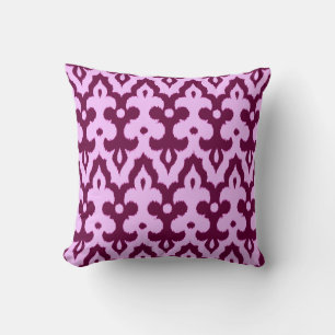 Moroccan Ikat Damask Pattern, Plum and Orchid Throw Pillow