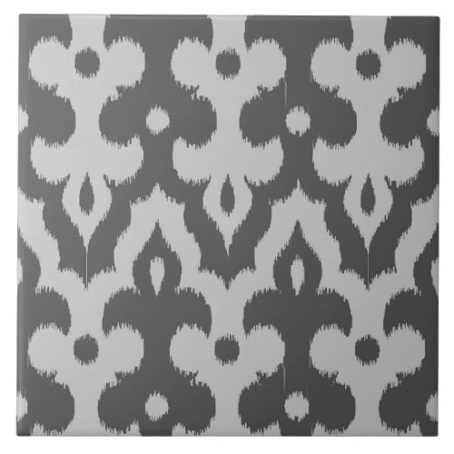 Moroccan Ikat Damask Pattern Shades of Gray Tile