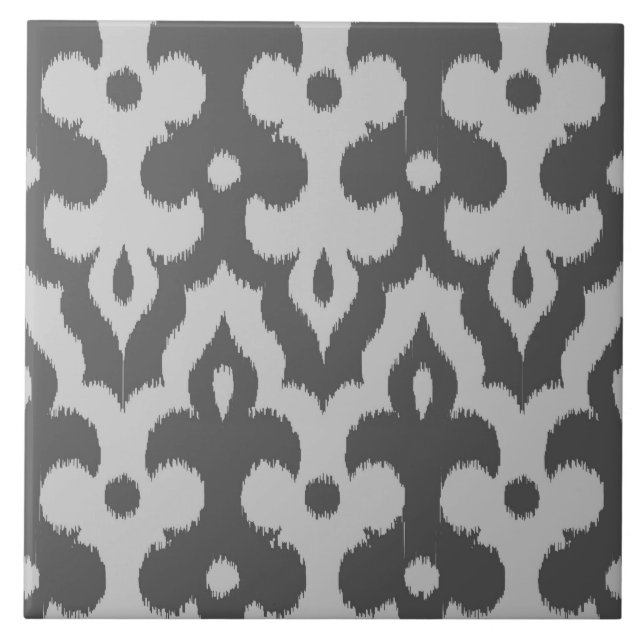 Moroccan Ikat Damask Pattern, Shades of Gray Tile (Front)