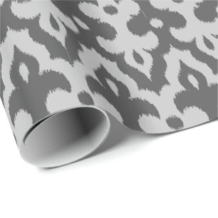 Moroccan Ikat Damask Pattern, Shades of Gray Wrapping Paper