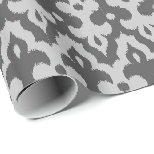 Moroccan Ikat Damask Pattern Shades of Gray Wrapping Paper