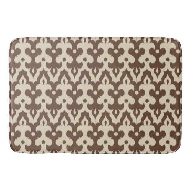 Moroccan Ikat Damask Pattern, Taupe and Beige Bath Mat (Front)