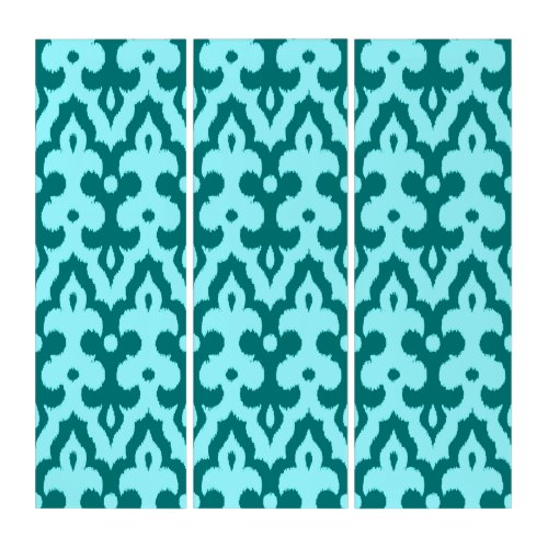 Moroccan Ikat Damask Pattern Turquoise and Aqua Triptych