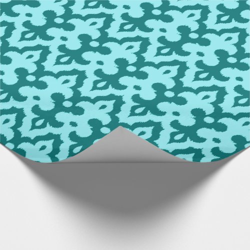 Moroccan Ikat Damask Pattern Turquoise and Aqua Wrapping Paper