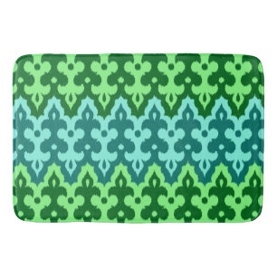 Moroccan Ikat Damask, Turquoise & Jade Green Bathroom Mat