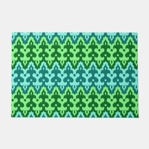 Moroccan Ikat Damask Turquoise  Jade Green Doormat