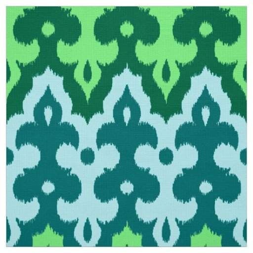 Moroccan Ikat Damask, Turquoise & Jade Green Fabric