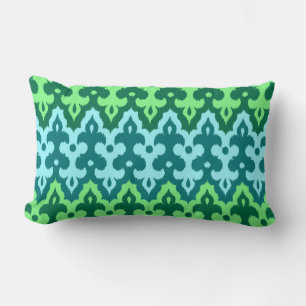 Moroccan Ikat Damask, Turquoise & Jade Green Lumbar Pillow