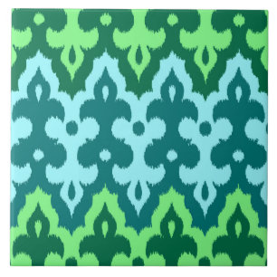 Moroccan Ikat Damask, Turquoise & Jade Green Tile