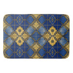Moroccan Inspired Pattern Quatrefoils Blue Gold Bath Mat