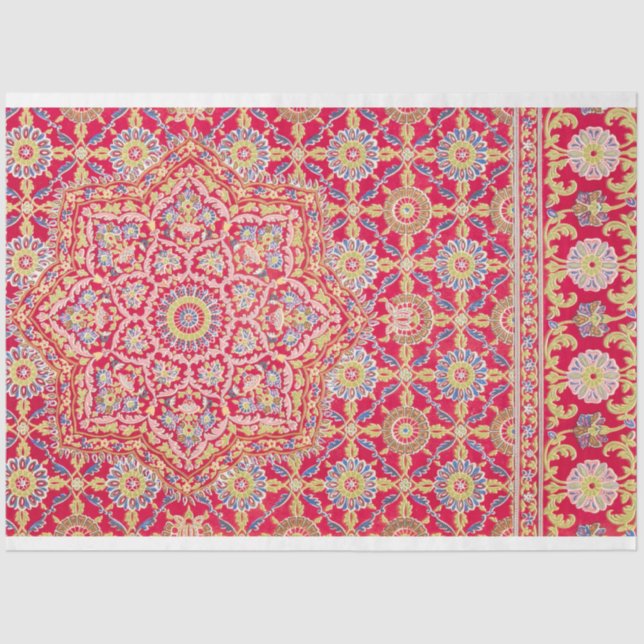 Moroccan inspired pink and blue print decoupage tissue paper (Front)