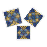 Moroccan Inspired Quatrefoil Pattern Blue Gold Acrylic Tray